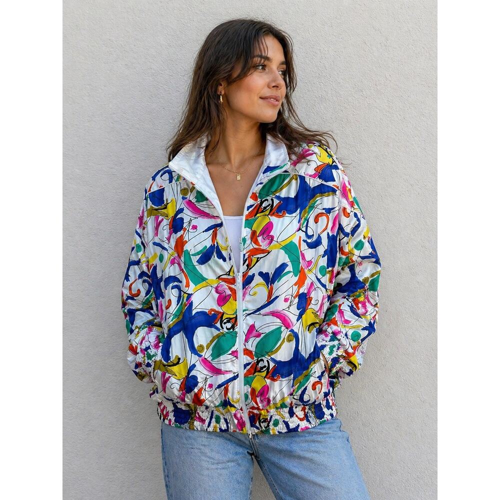 Vintage LAVON By Cheerful Corp VTG Watercolor Windbreaker Zip Jacket Medium